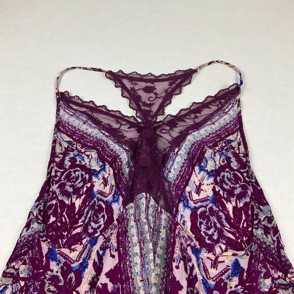 Free People Lace Tank Top  Floral Flowy V-Neck Racerback Boho Festival Shirt S - Picture 10 of 11